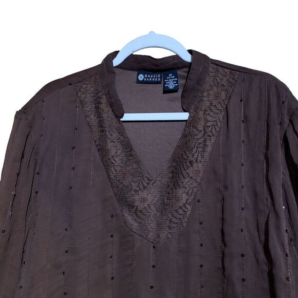 Maggie Barnes Womens Size 2X 22 24 Brown Sequin Embellished Tunic Top Blouse - Picture 2 of 6